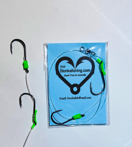 5 x 4/0 60lb Sliding gang rigs with green luminescent tube