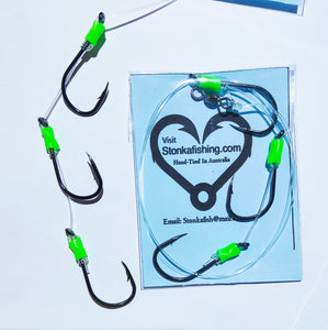 5 x 3 hook running gang 6/0 80lb with green luminescent tube