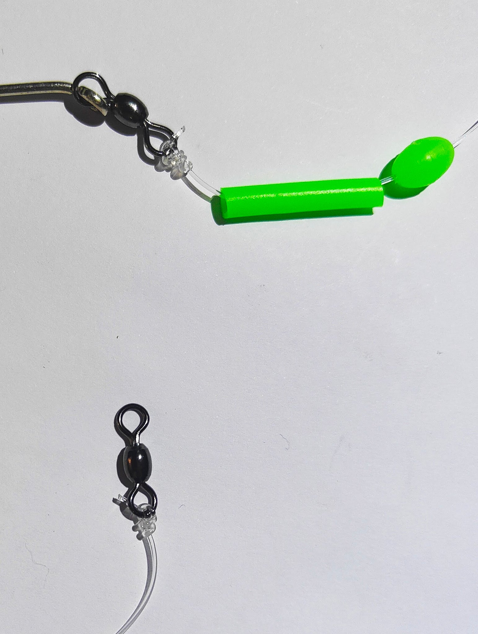 5 x 6/0 80lb Sliding gang rigs with green luminescent tubing