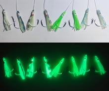 Load image into Gallery viewer, 4 x 5/0 Luminous Circle Hook 60lb Paternosters with Luminous Skirts multi colour pack